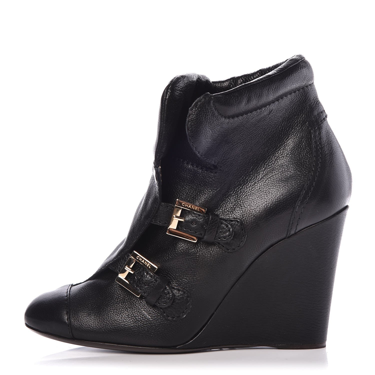 Chanel Calfskin Ankle Wedge Boots 38.5 Black 1 of 9