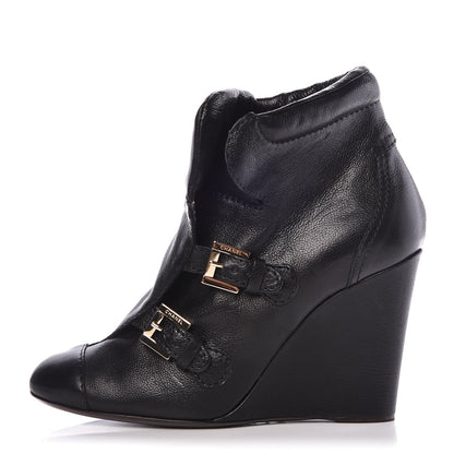 Chanel Calfskin Ankle Wedge Boots 38.5 Black 1 of 9