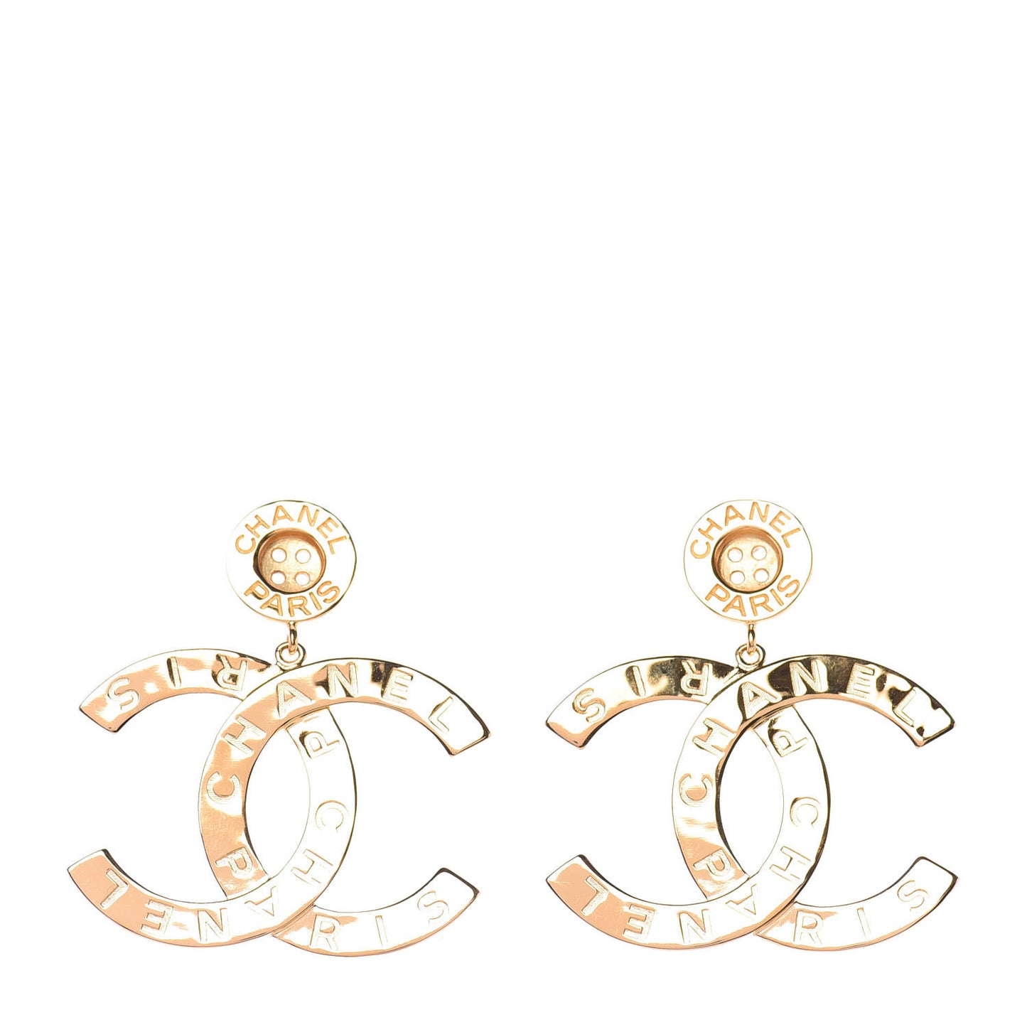 Metal Large Paris Button Earrings Gold