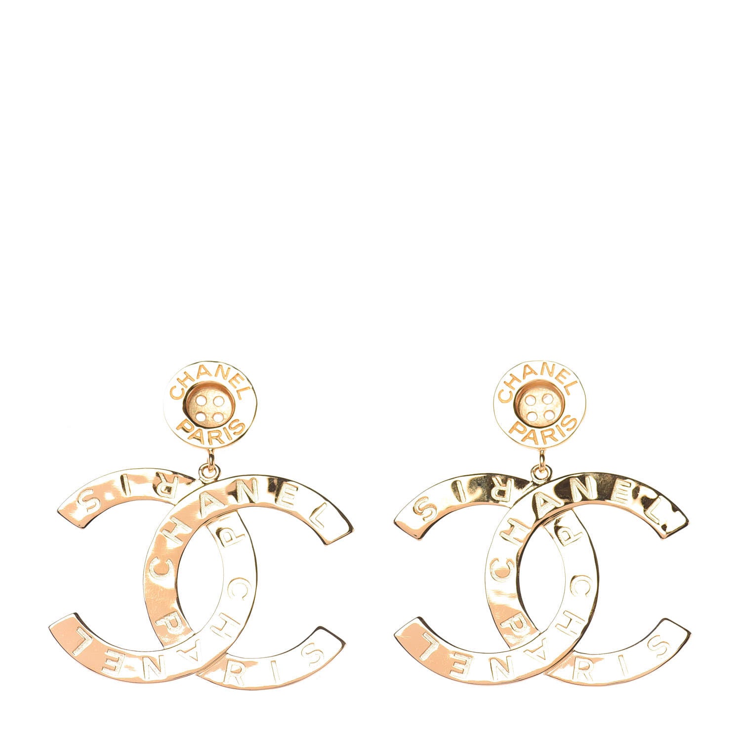 Chanel Metal Large Paris Button Earrings Gold 3 of 7