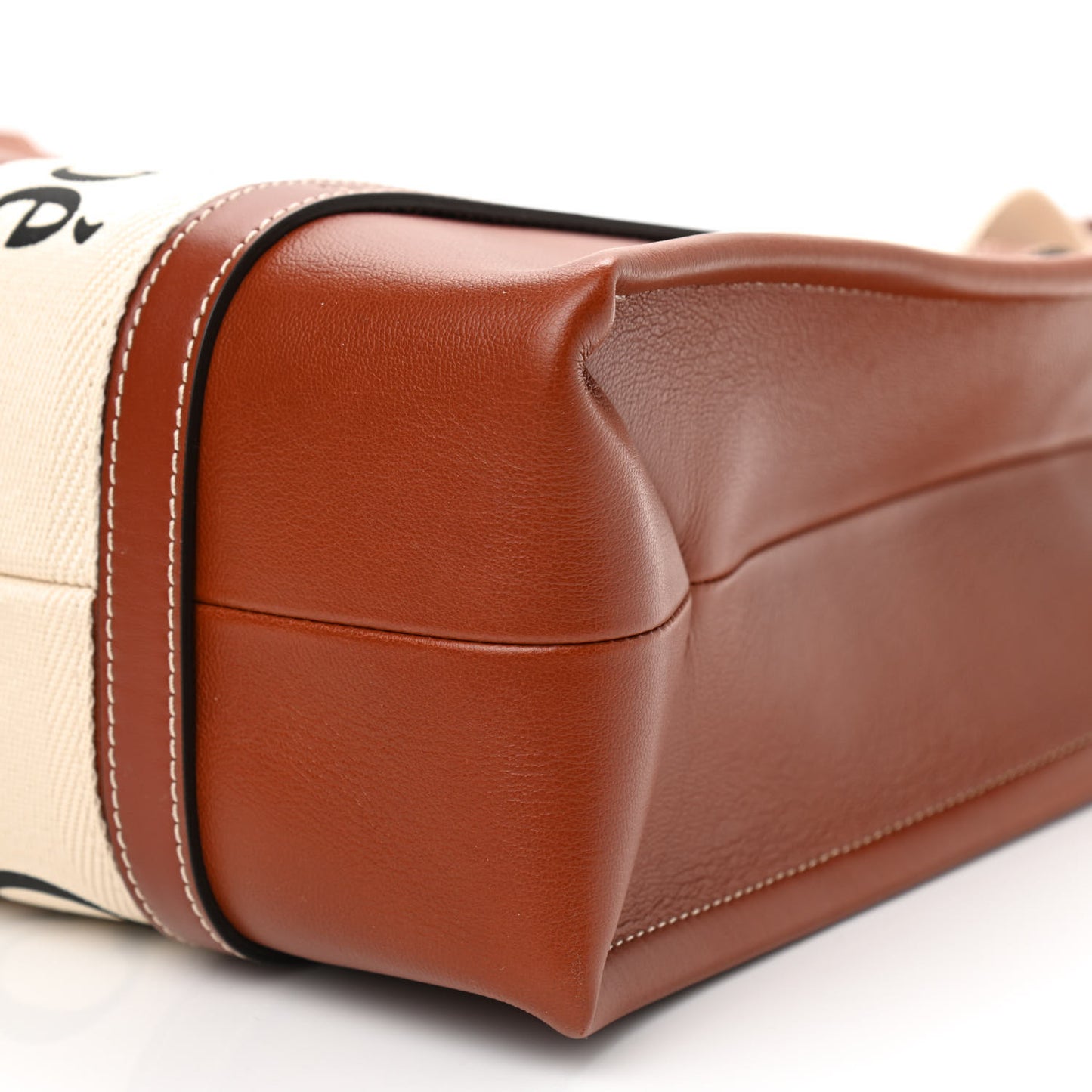 Calfskin Medium Woody Ribbon Tote Sepia Brown