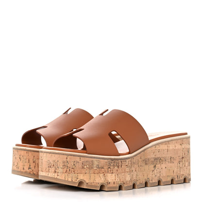 Hermes Calfskin Cork Eze 30 Sandals 37 Marron Glaise 3 of 9