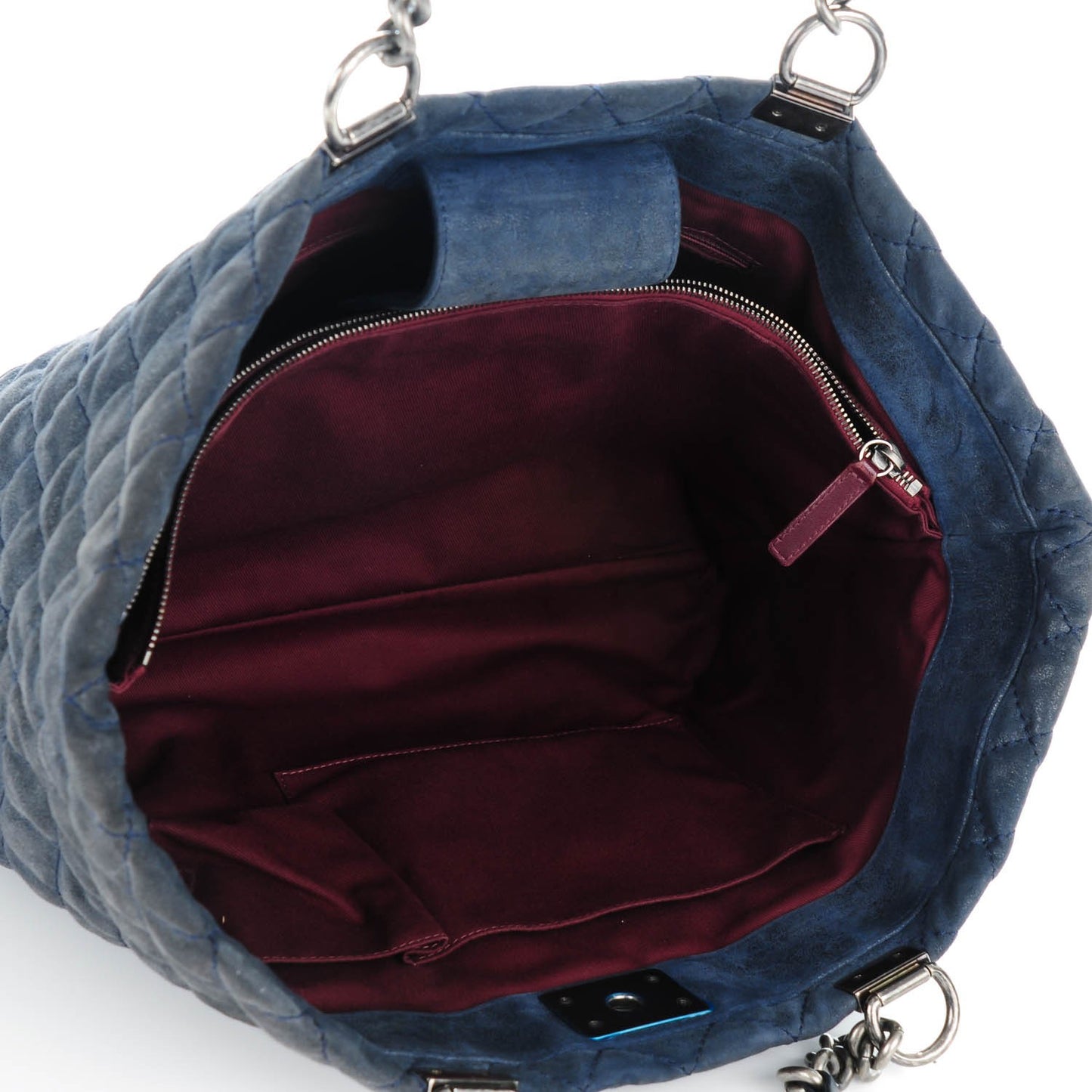 Iridescent Calfskin Quilted Large Gentle Boy Shopping Tote Navy