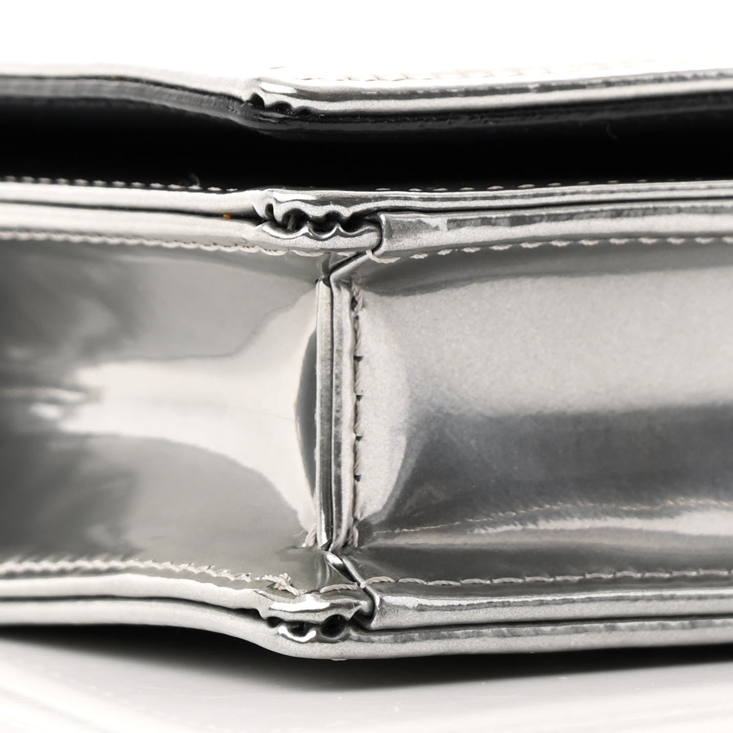 Christian Dior Metallic Patent Micro-Cannage Diorama Wallet on Chain Pouch Silver 9 of 10