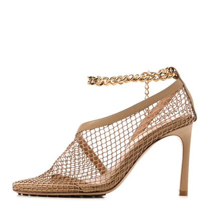 Bottega Veneta Mesh Nappa Chunky Chain Sandals 37 Beige Pony 1 of 4