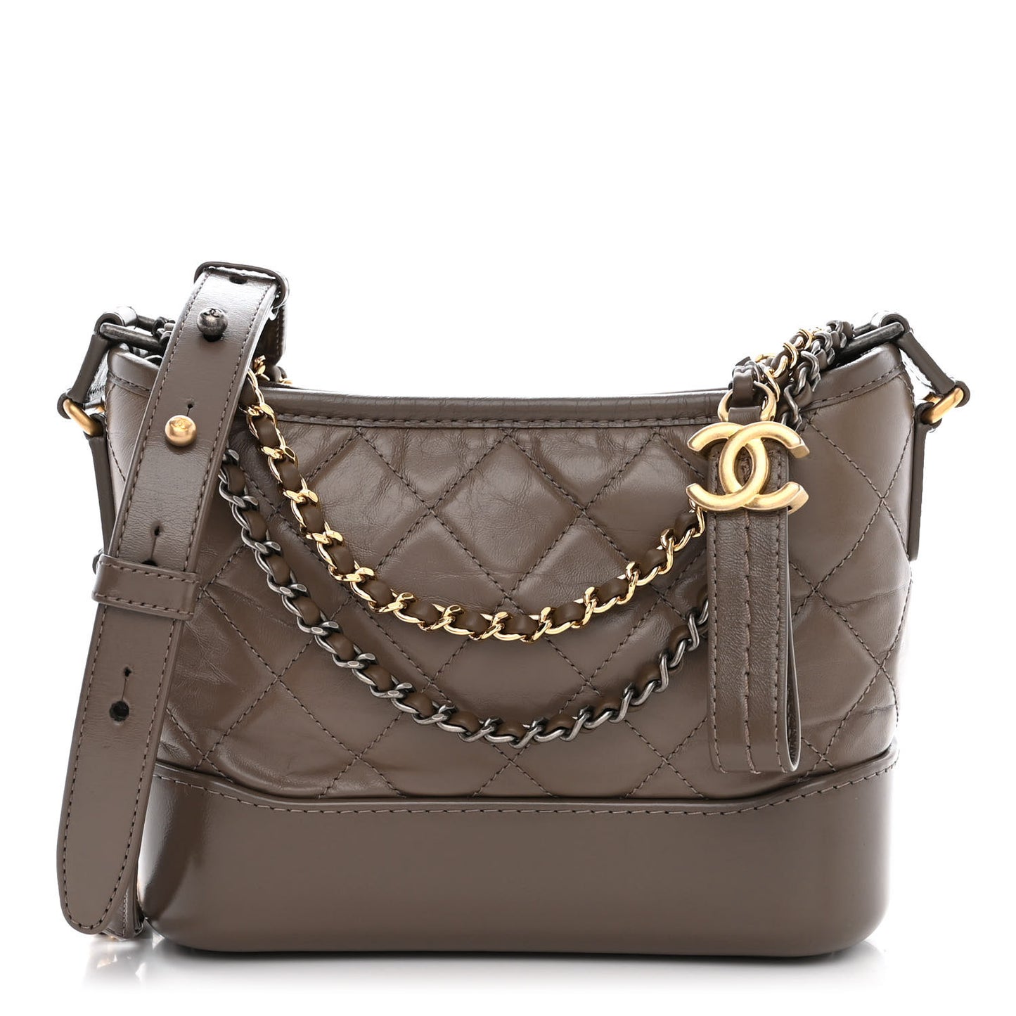 Aged Calfskin Quilted Small Gabrielle Hobo Grey