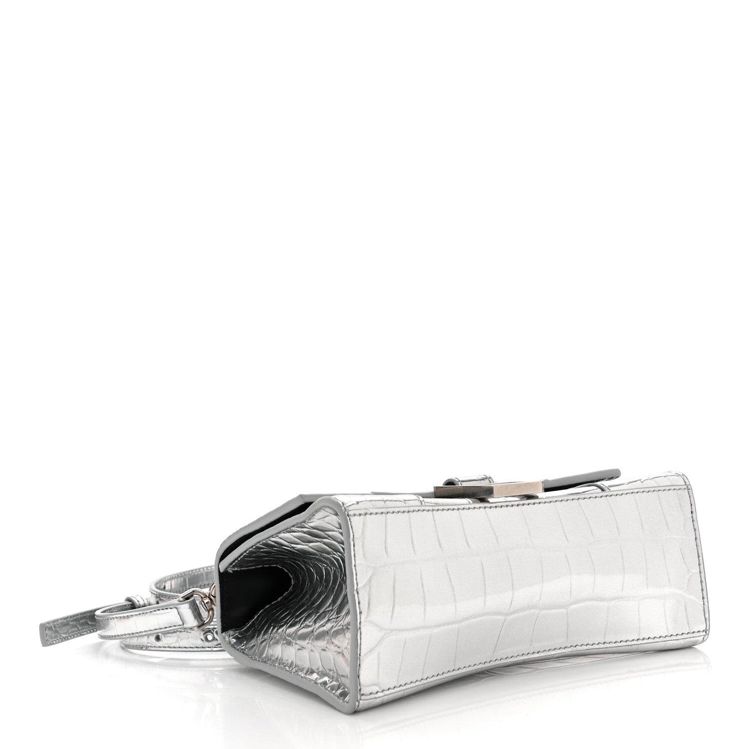 Balenciaga Metallic Calfskin Crocodile Embossed Hourglass Top Handle Bag XS Silver 4 of 12
