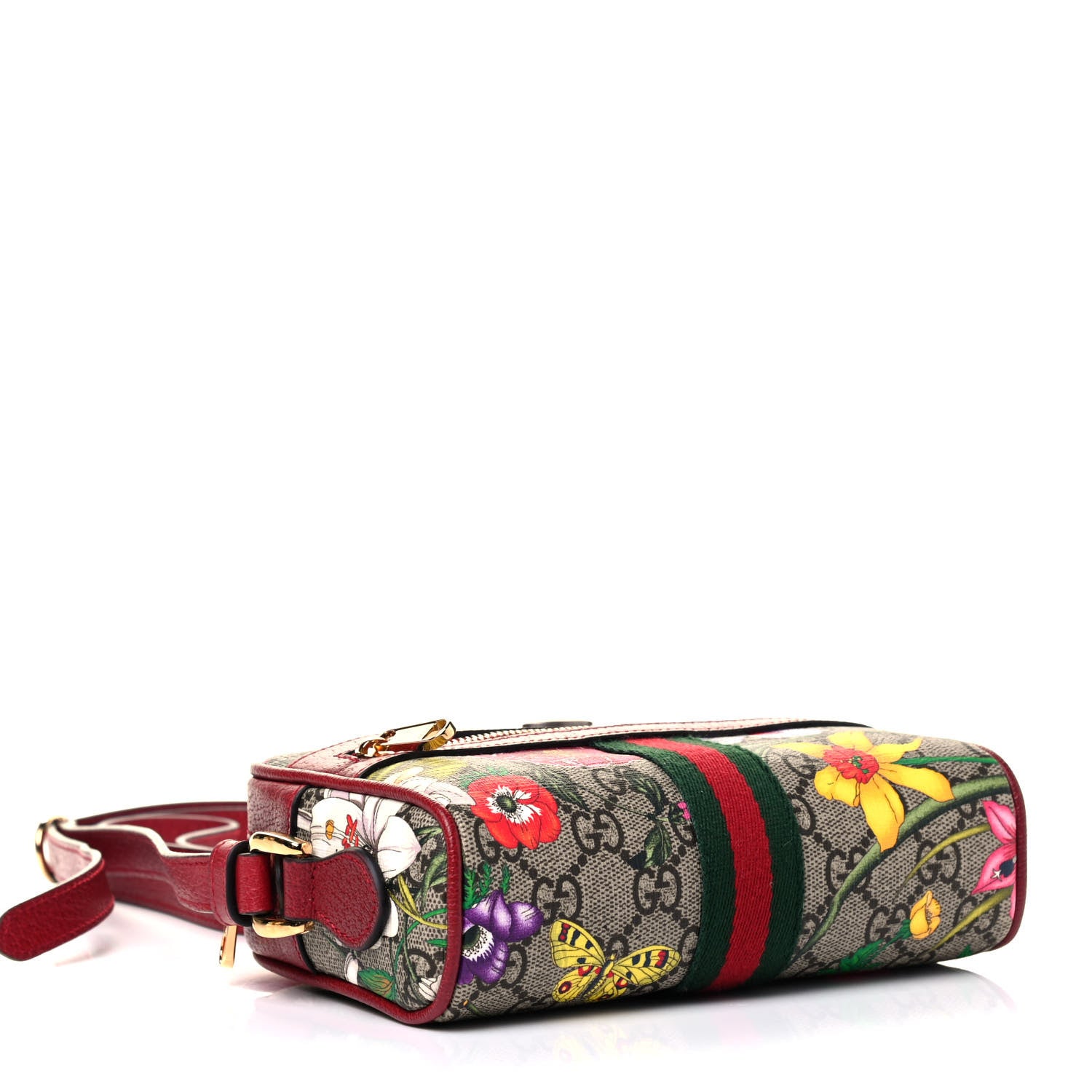 Gucci GG Supreme Monogram Flora Web Mini Ophidia Shoulder Bag Red 3 of 4