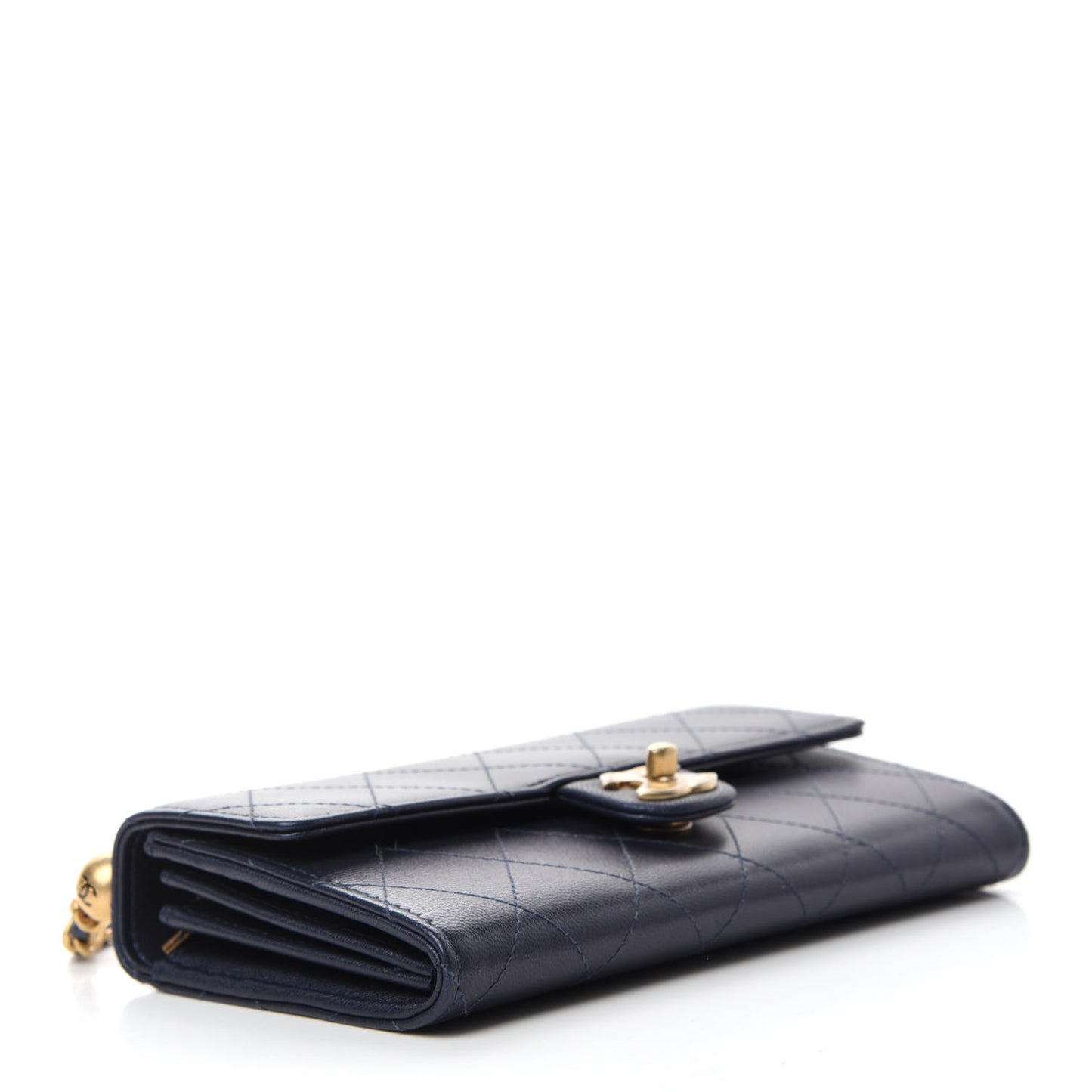 Iridescent Lambskin Quilted Chic Pearls Clutch With Chain Blue