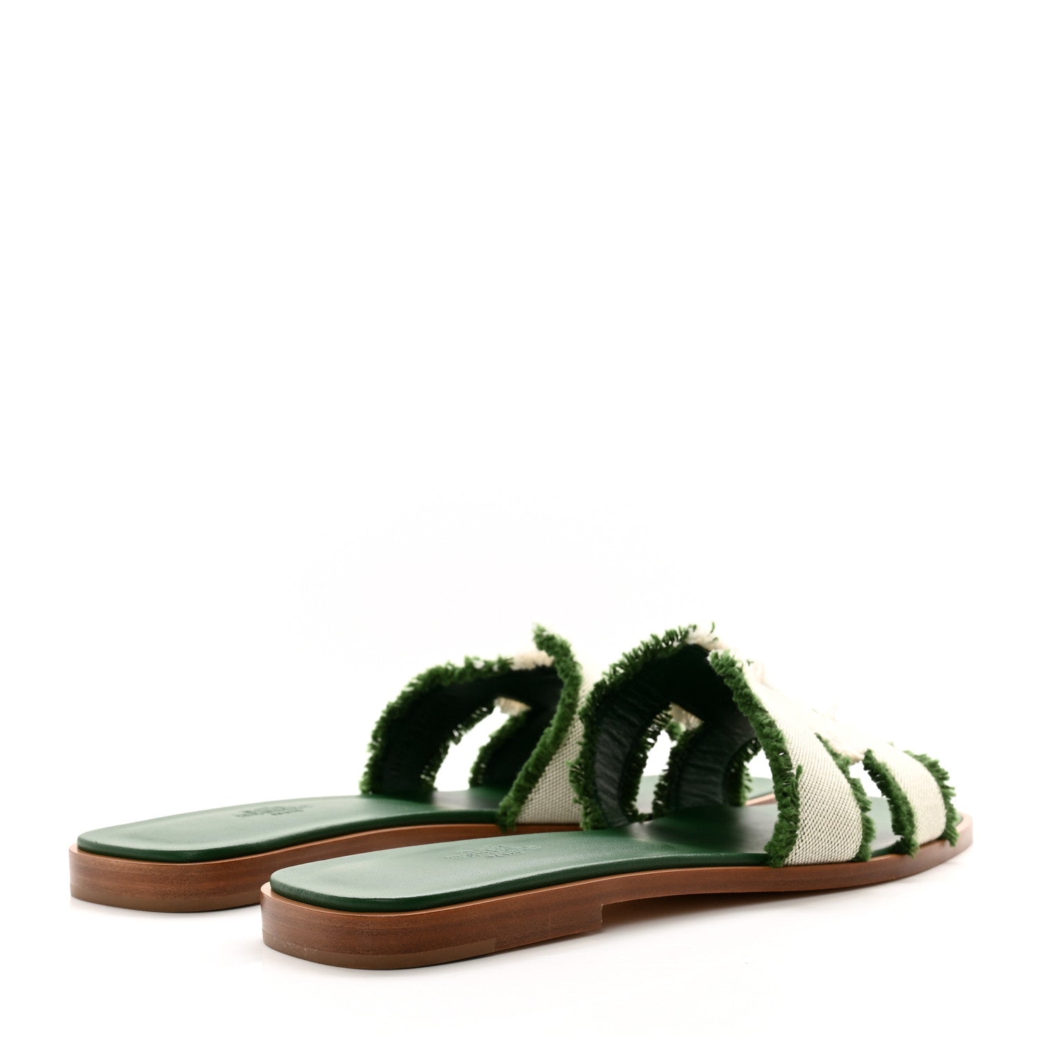 Hermes Calfskin Canvas Oran Fringe Sandals 41 Vert 4 of 7