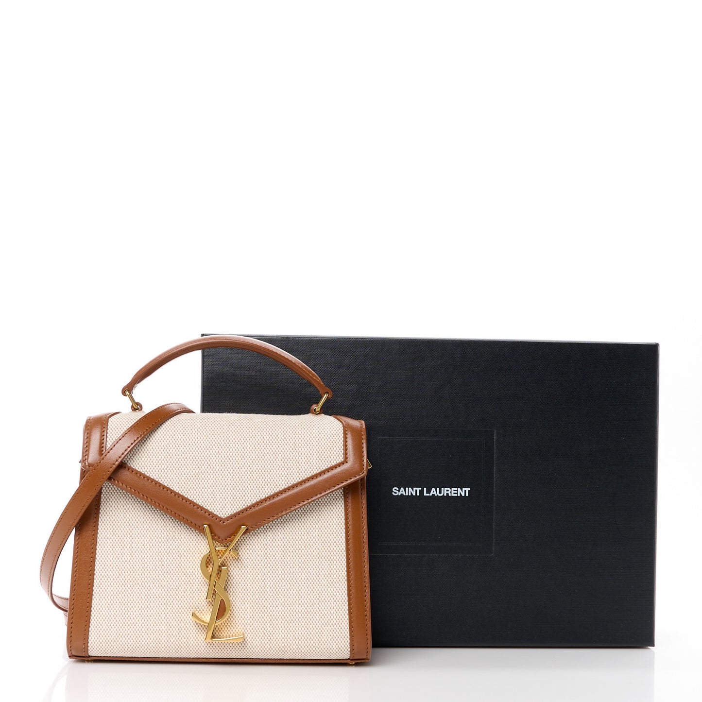 Canvas Calfskin Mini Classic Monogram Cassandra Top Handle Tan Natural