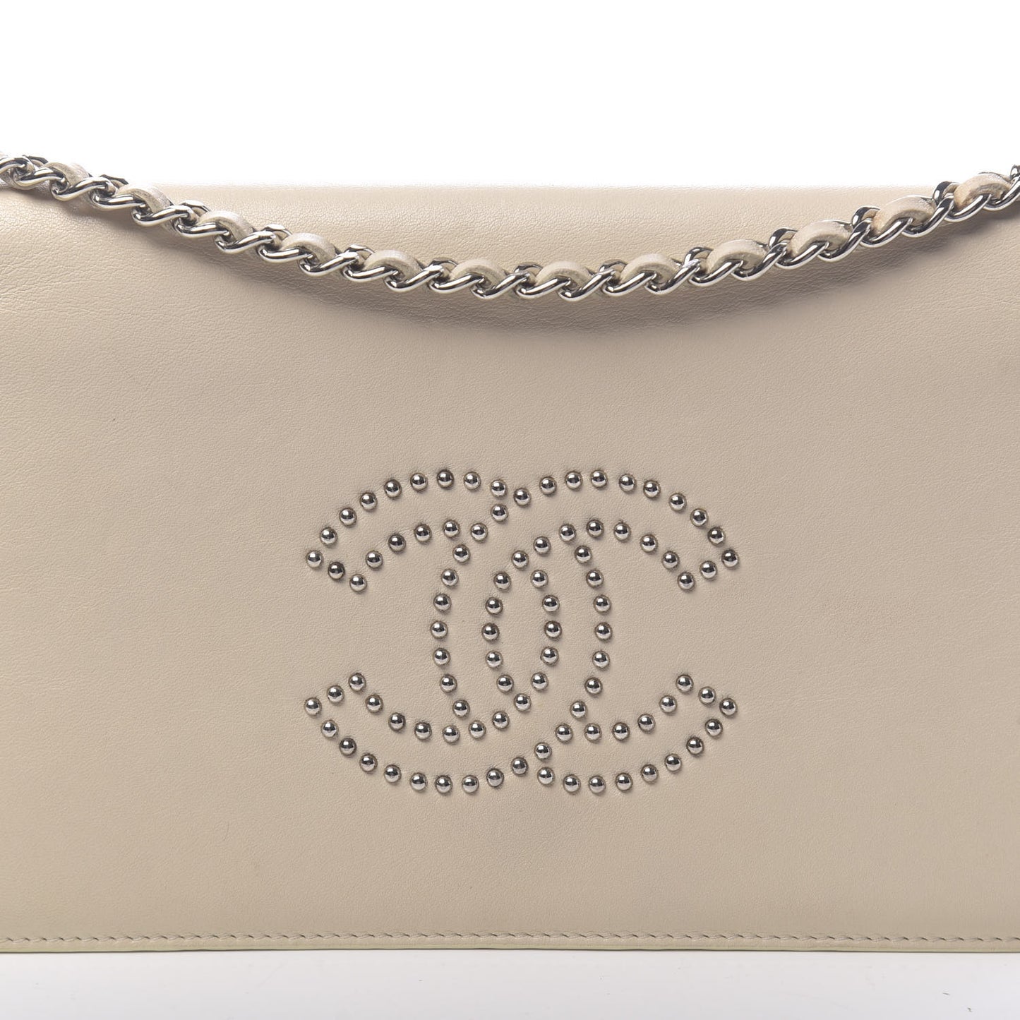 Lambskin Studded CC Wallet On Chain WOC Beige