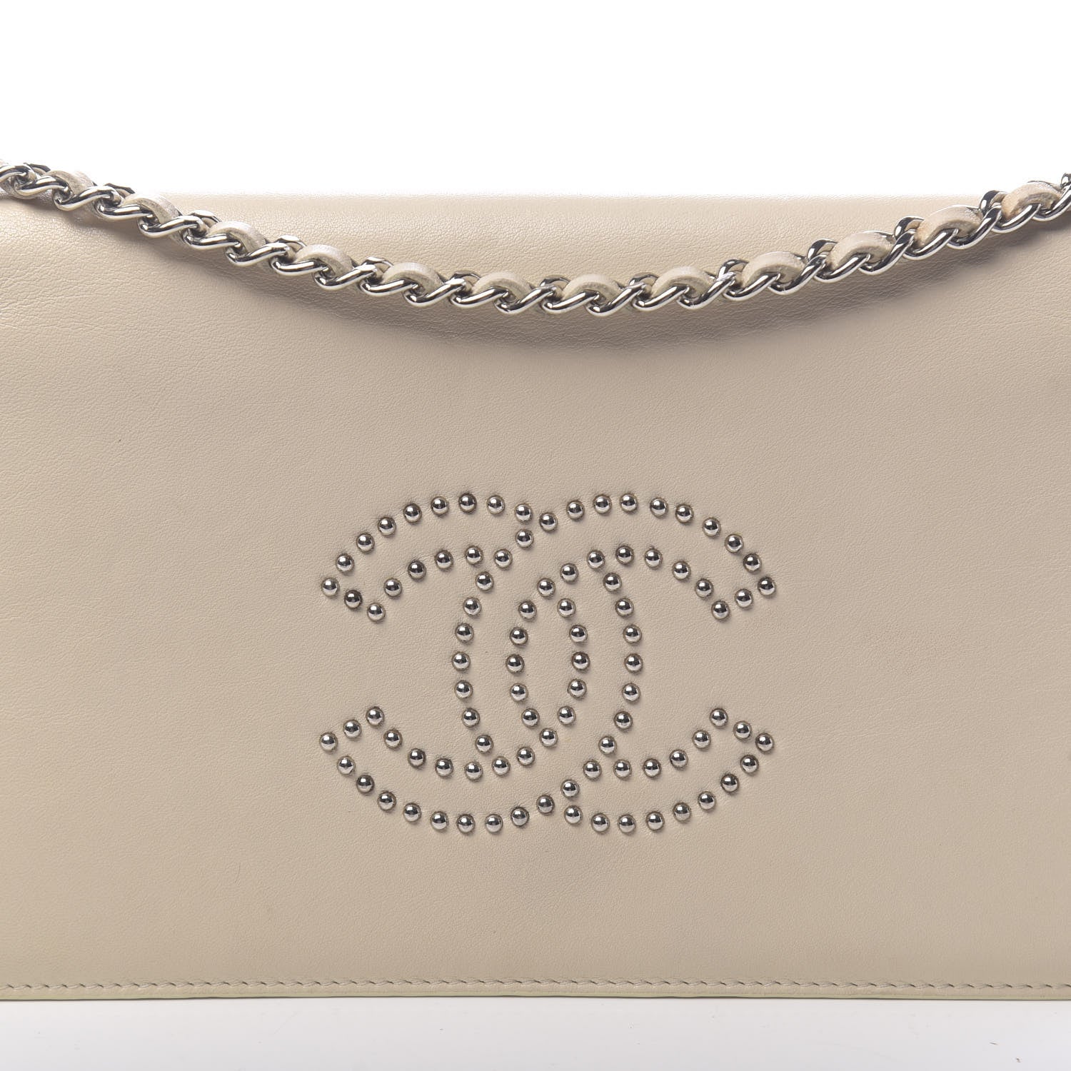 Chanel Lambskin Studded CC Wallet On Chain WOC Beige 14 of 14