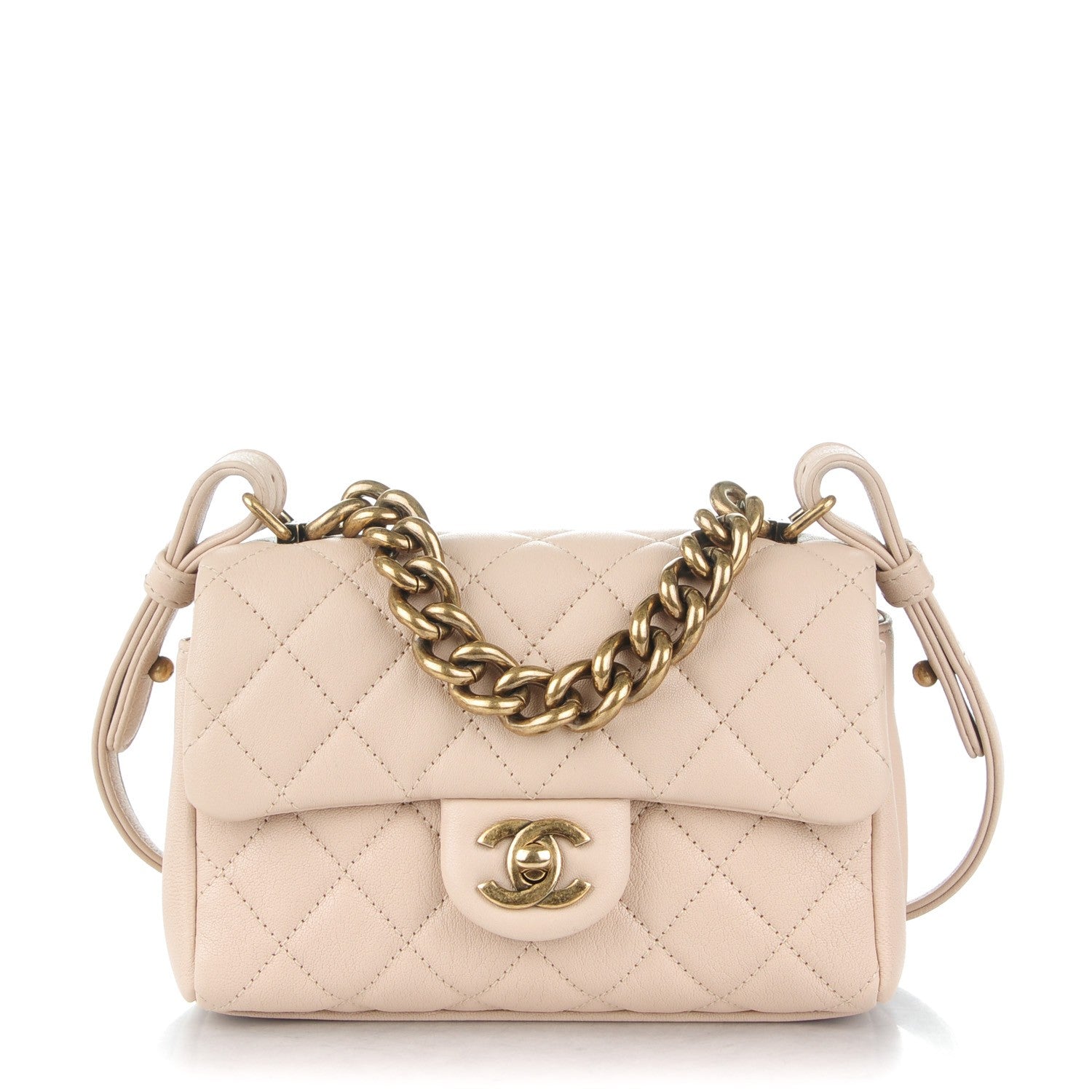 Chanel Shiny Sheepskin Quilted Mini Trapezio Flap Beige 1 of 7