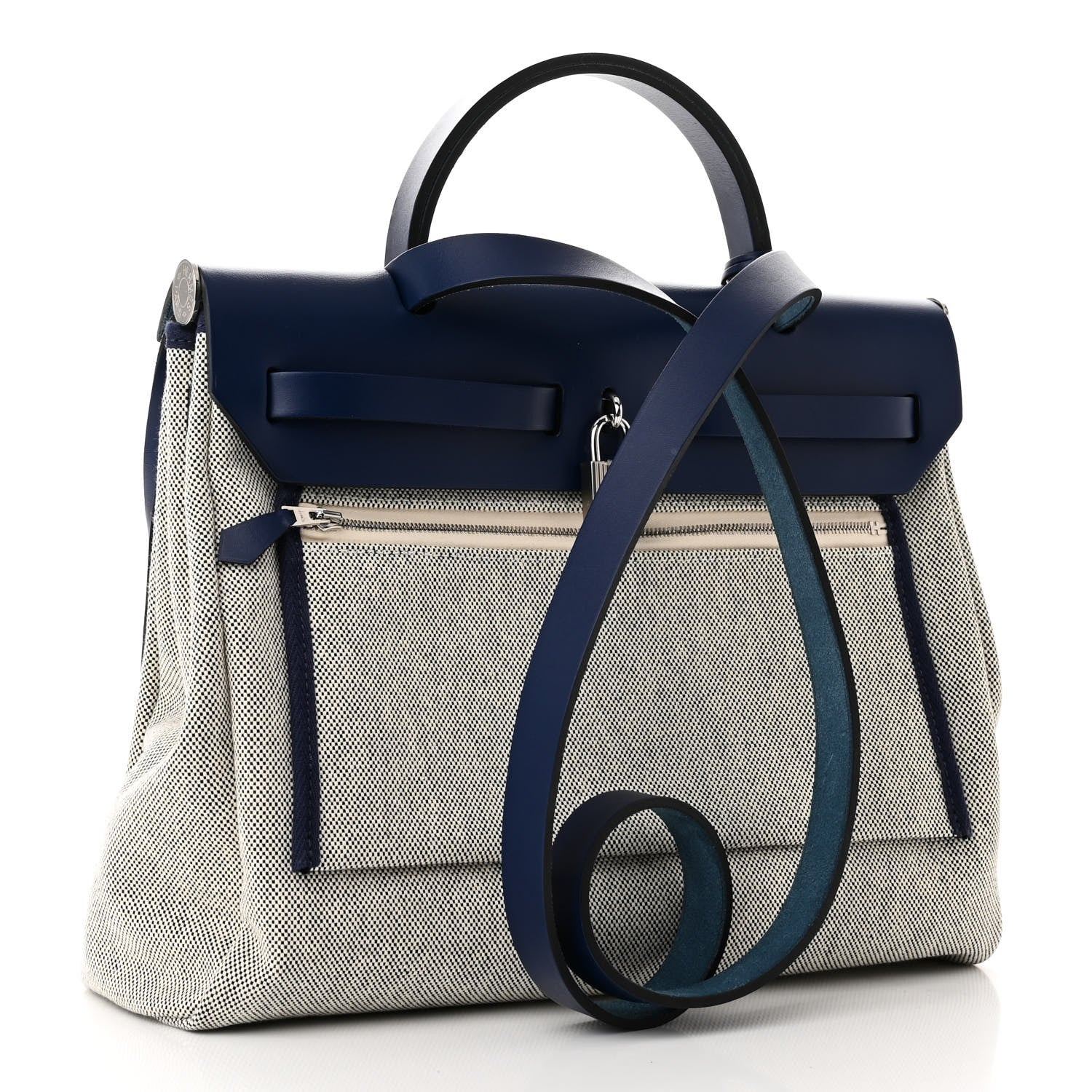 Hermes Vache Hunter Toile H Brides de Gala Herbag Zip Retourne 31 PM Bleu De France Ecru Black 4 of 12