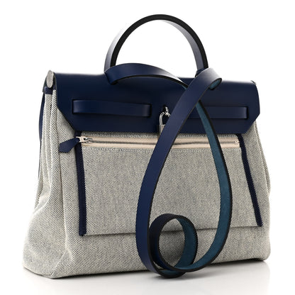 Hermes Vache Hunter Toile H Brides de Gala Herbag Zip Retourne 31 PM Bleu De France Ecru Black 4 of 12