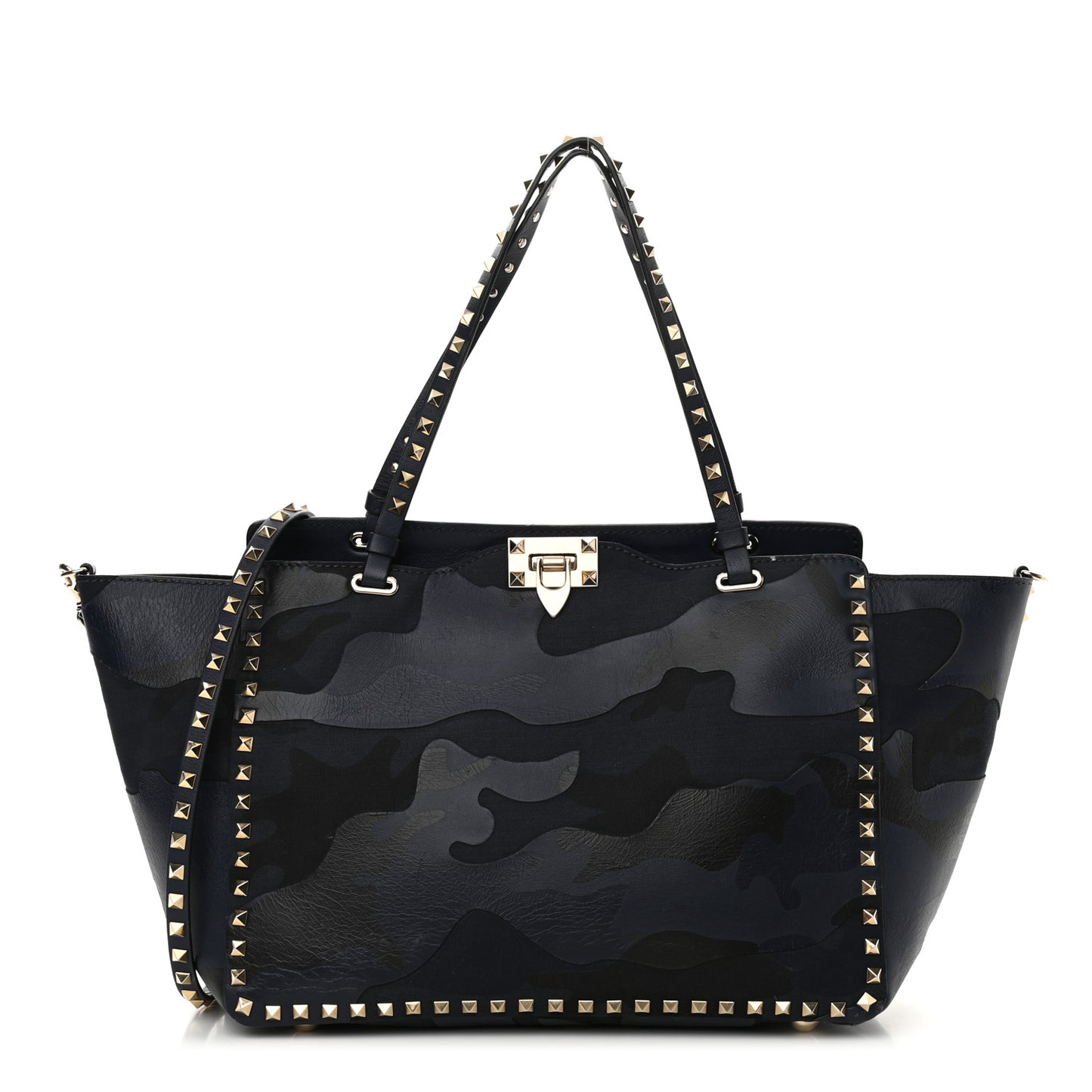 Nappa Canvas Camouflage Medium Rockstud Tote Marine