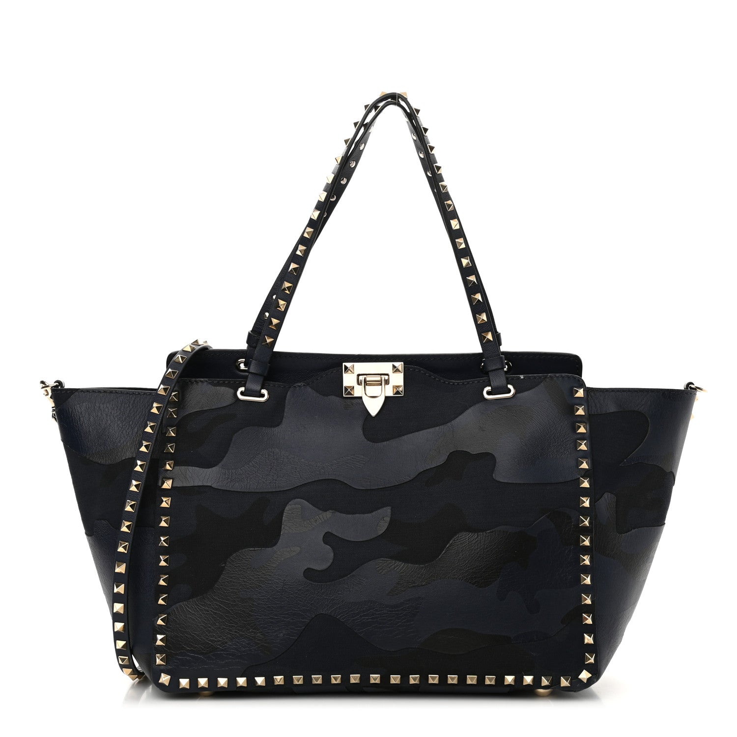 Valentino Garavani Nappa Canvas Camouflage Medium Rockstud Tote Marine 1 of 14