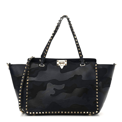 Valentino Garavani Nappa Canvas Camouflage Medium Rockstud Tote Marine 1 of 14
