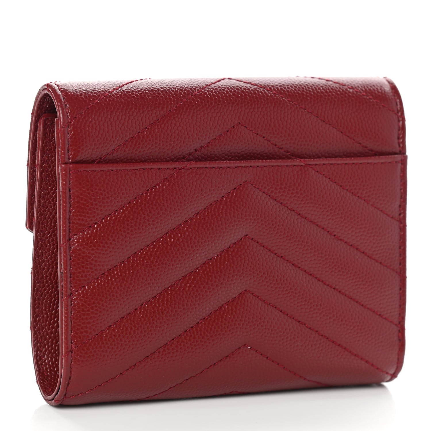 Saint Laurent Grain De Poudre Matelasse Chevron Monogram Compact Tri Fold Wallet Red 3 of 7