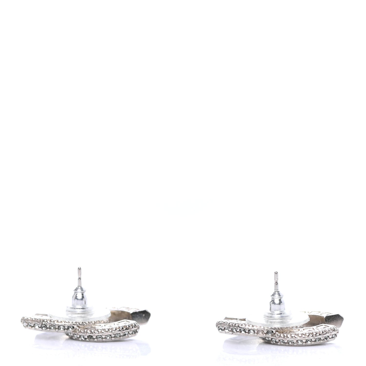 Chanel Baguette Crystal CC Earrings Silver Black 3 of 4