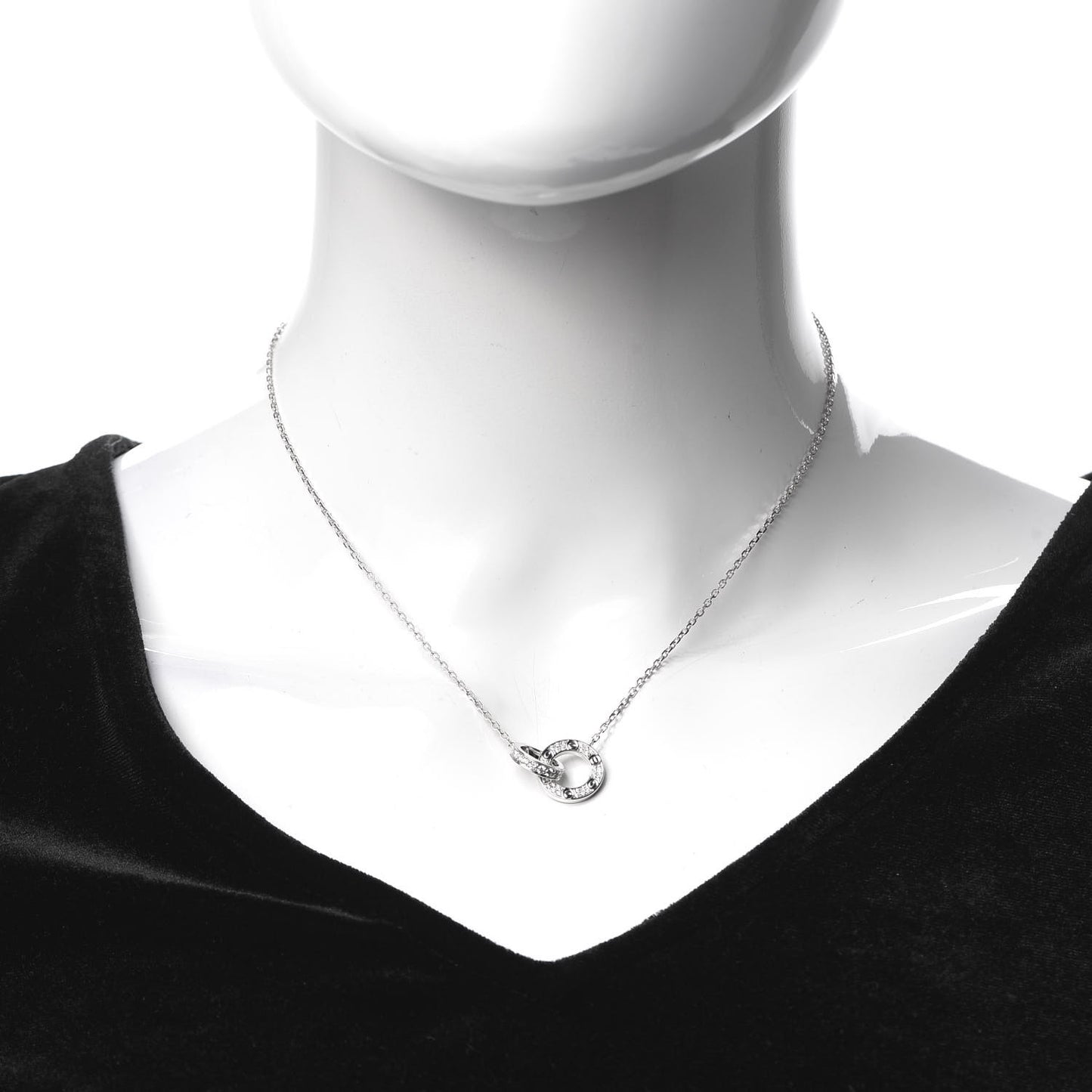 18K White Gold Diamond Interlocking LOVE Paved Necklace