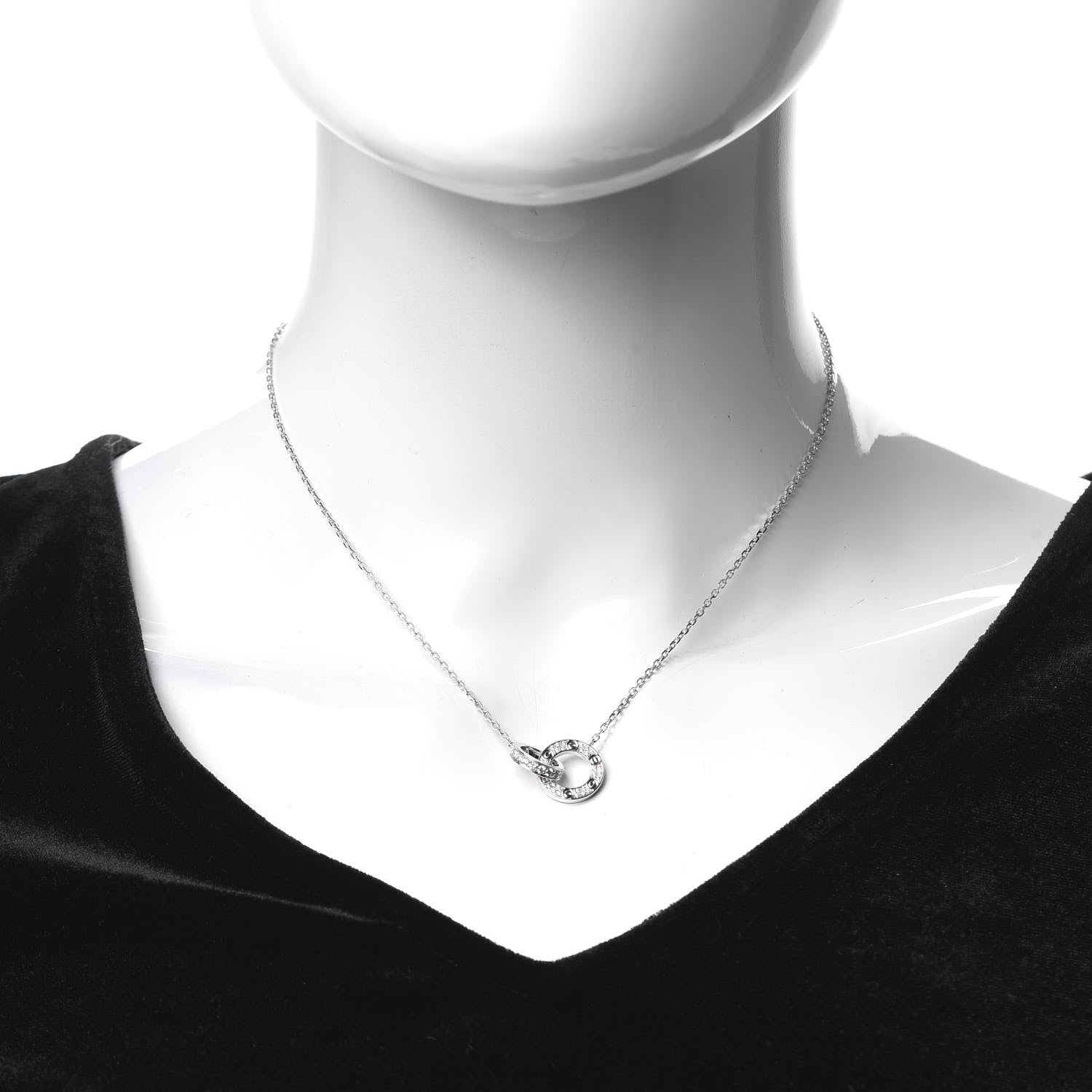Cartier 18K White Gold Diamond Interlocking LOVE Paved Necklace 2 of 6