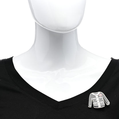 Chanel Resin Pearl Tweed Cardigan CC Brooch Black White 2 of 5