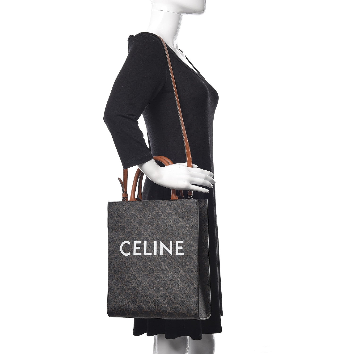 Celine Triomphe Canvas Calfskin Small Vertical Cabas Tan 2 of 9
