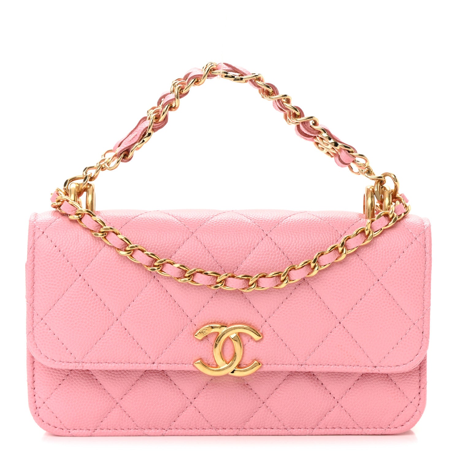 Chanel Caviar Quilted Flap Phone Holder With Chain Light Pink 1 of 14