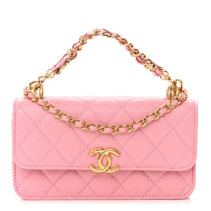 Chanel Caviar Quilted Flap Phone Holder With Chain Light Pink 1 of 14