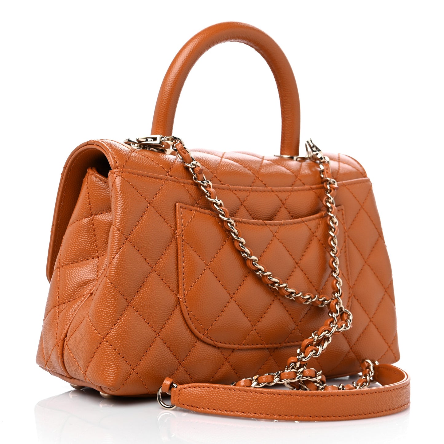 Caviar Quilted Mini Coco Handle Flap Light Brown