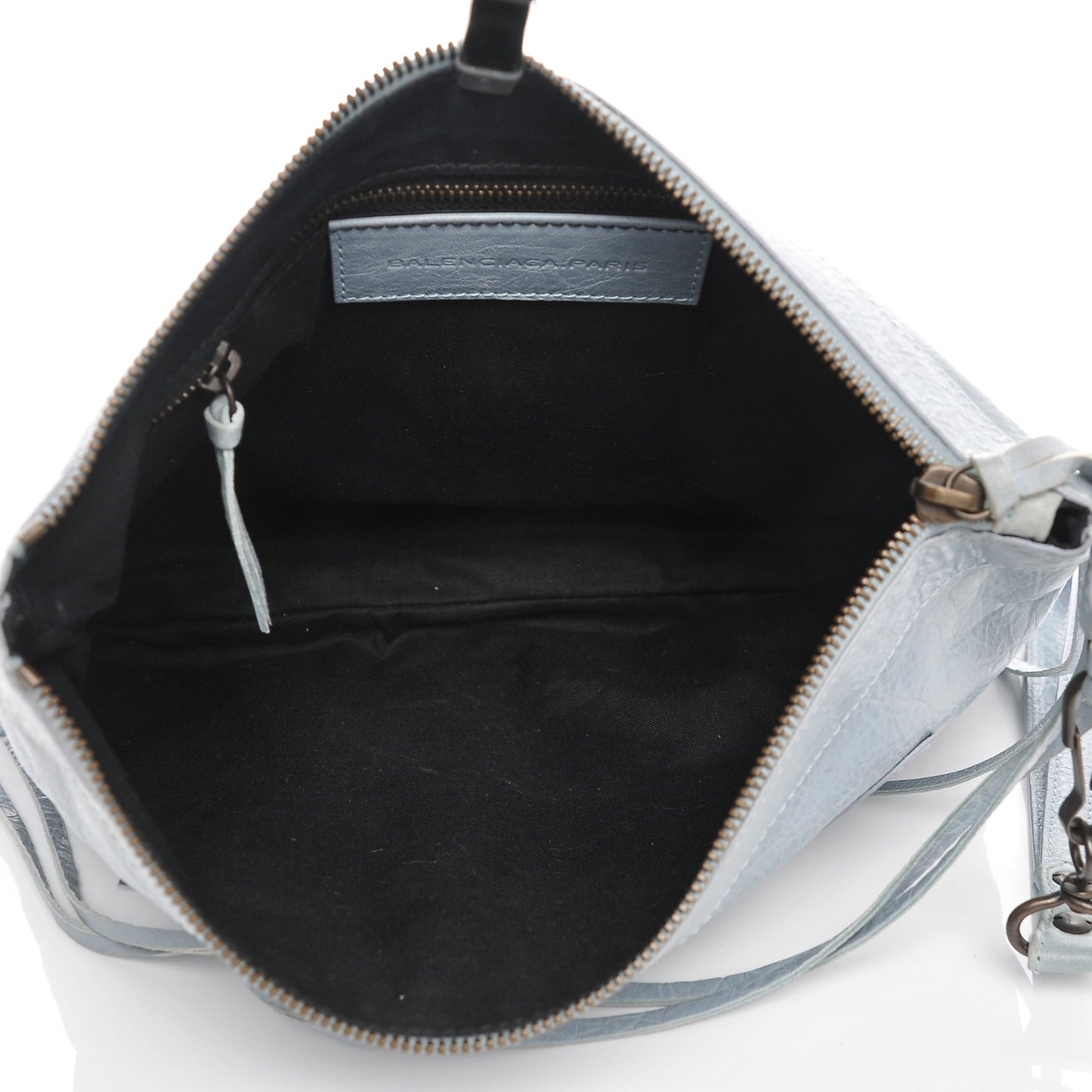 Agneau Classic Hardware Flat Handle Clutch Bleu Acier