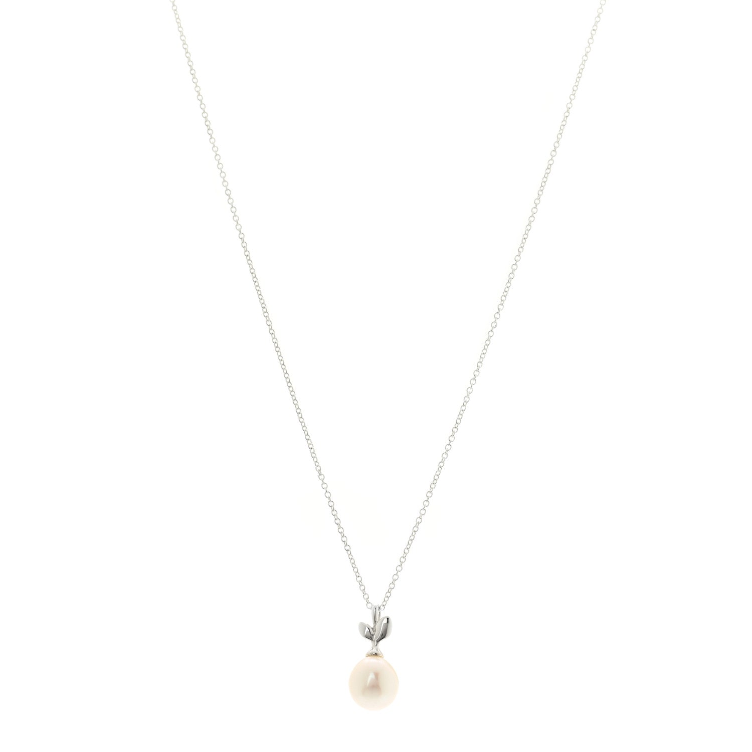 Tiffany Sterling Silver Pearl Paloma Picasso Olive Leaf Drop Pendant Necklace 1 of 6