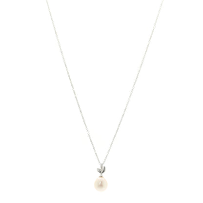 Tiffany Sterling Silver Pearl Paloma Picasso Olive Leaf Drop Pendant Necklace 1 of 6