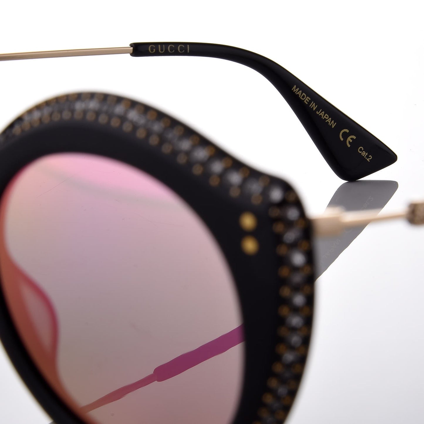 Crystal Cat Eye GG0214S Sunglasses Black Gold Pink