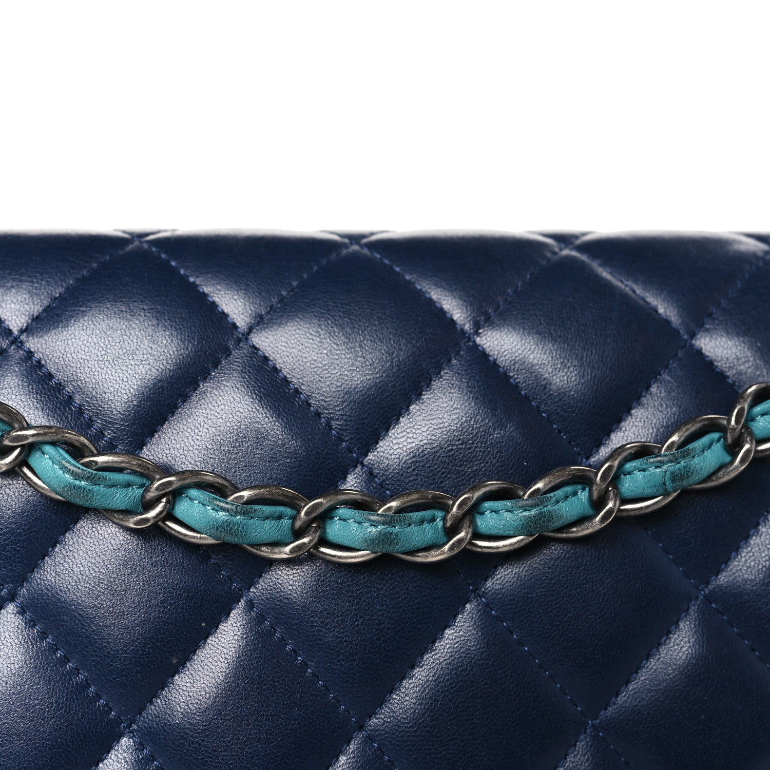 Chanel Lambskin Quilted Tri-Color Jumbo Double Flap Navy Blue Green 11 of 13