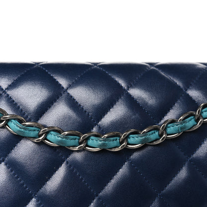 Chanel Lambskin Quilted Tri-Color Jumbo Double Flap Navy Blue Green 11 of 13