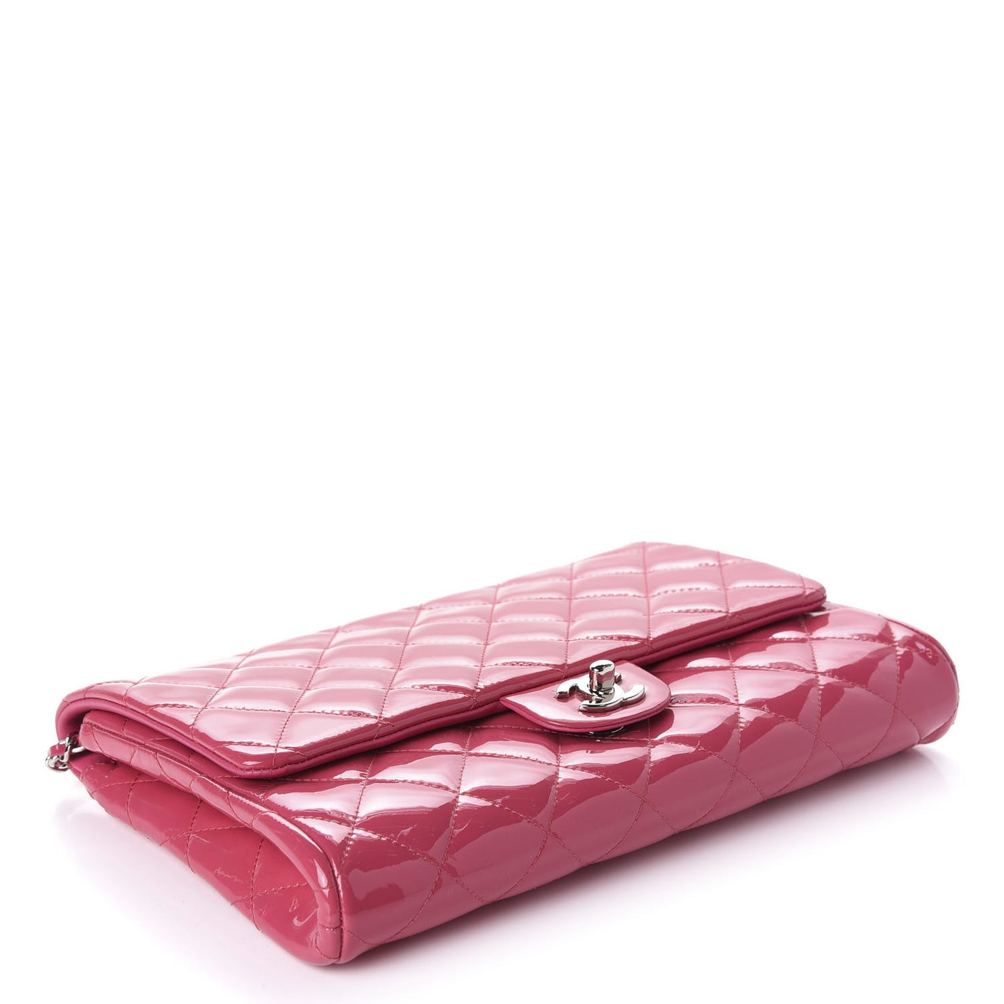 Patent Quilted Clutch With Chain Flap Fuchsia