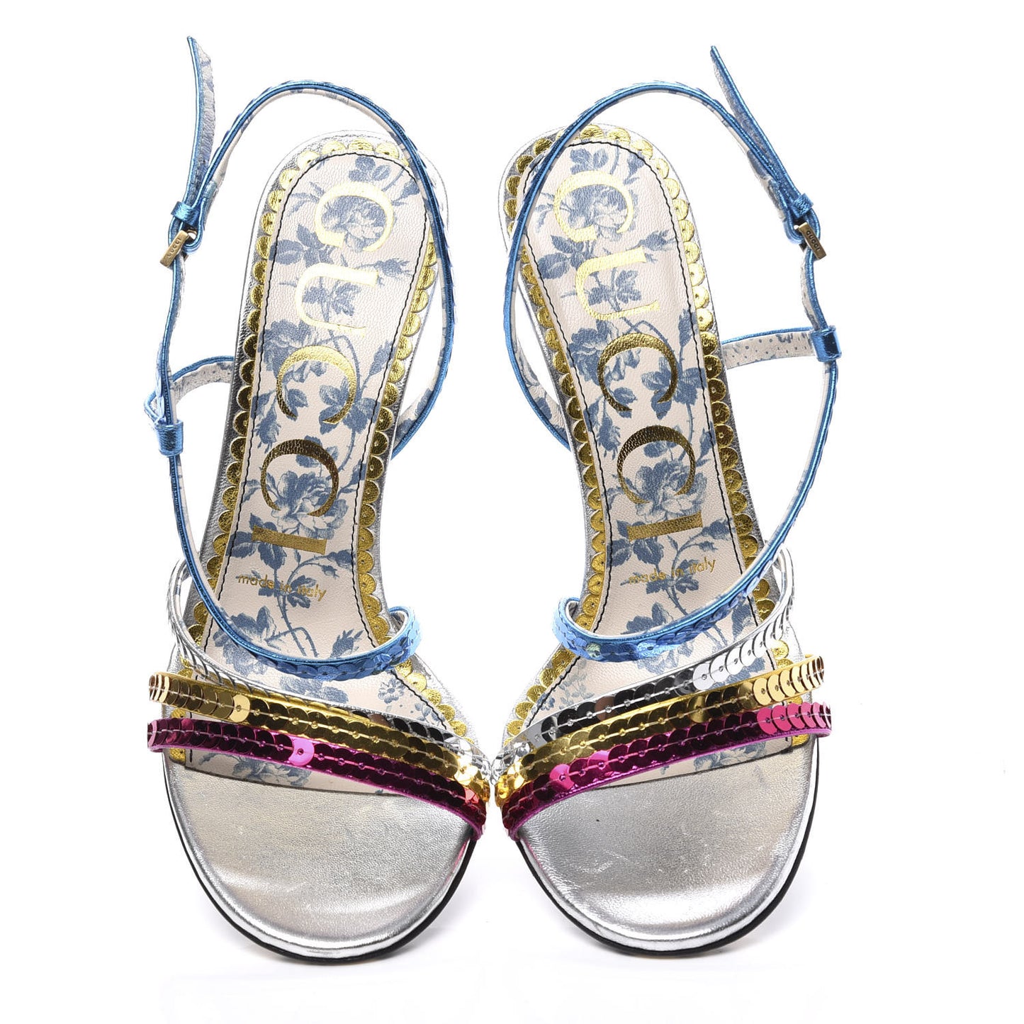 Sequin Paillette Nappa Silk Braided Haines High Heel Sandals 36.5 Fuxia Oro Vecchio Argento