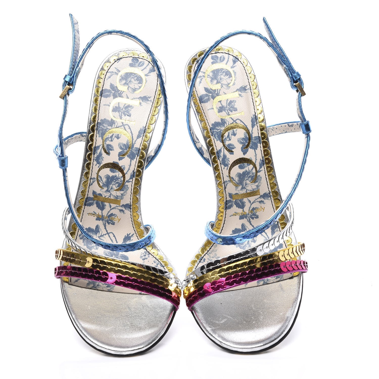 Gucci Sequin Paillette Nappa Silk Braided Haines High Heel Sandals 36.5 Fuxia Oro Vecchio Argento 6 of 9