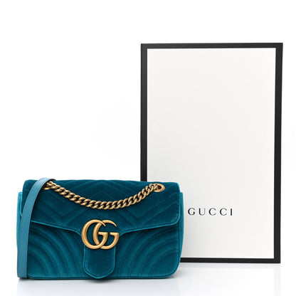 Gucci Velvet Matelasse Small GG Marmont Shoulder Bag Pavone Cyan 11 of 11
