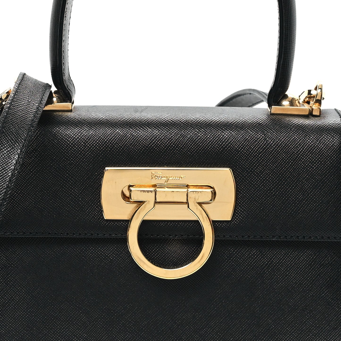 Hammered Calfskin Small Iconic Top Handle Bag Black