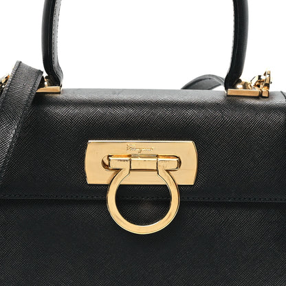 Salvatore Ferragamo Hammered Calfskin Small Iconic Top Handle Bag Black 8 of 12