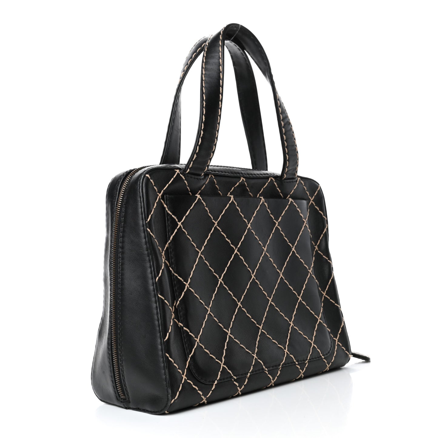 Calfskin Wild Stitch Vertical Top Handle Bag Black