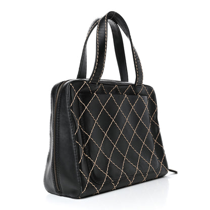 Chanel Calfskin Wild Stitch Vertical Top Handle Bag Black 2 of 6