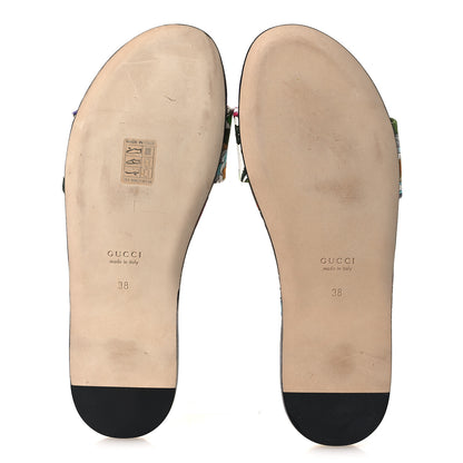 Gucci Canvas Flora Print Horsebit Slide Sandals 38 White 7 of 11