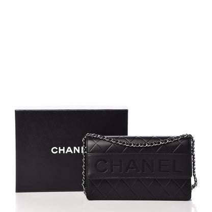 Chanel Lambskin Embossed Lax Wallet On Chain WOC Black 14 of 14