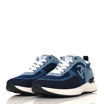 Chanel Denim Suede Calfskin Womens CC Sneakers 36.5 Dark Blue 2 of 7