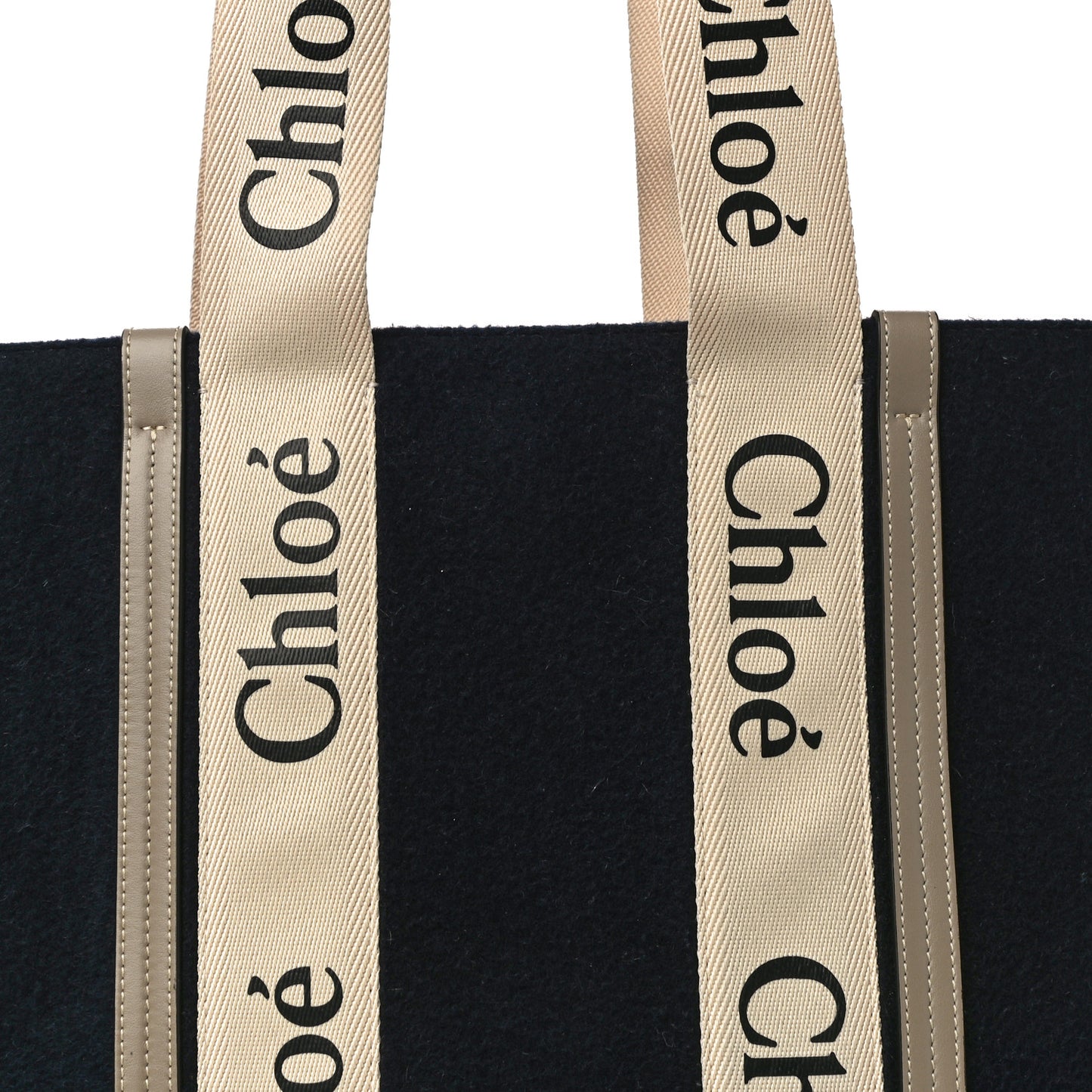 Felt Calfskin Medium Woody Ribbon Tote Navy